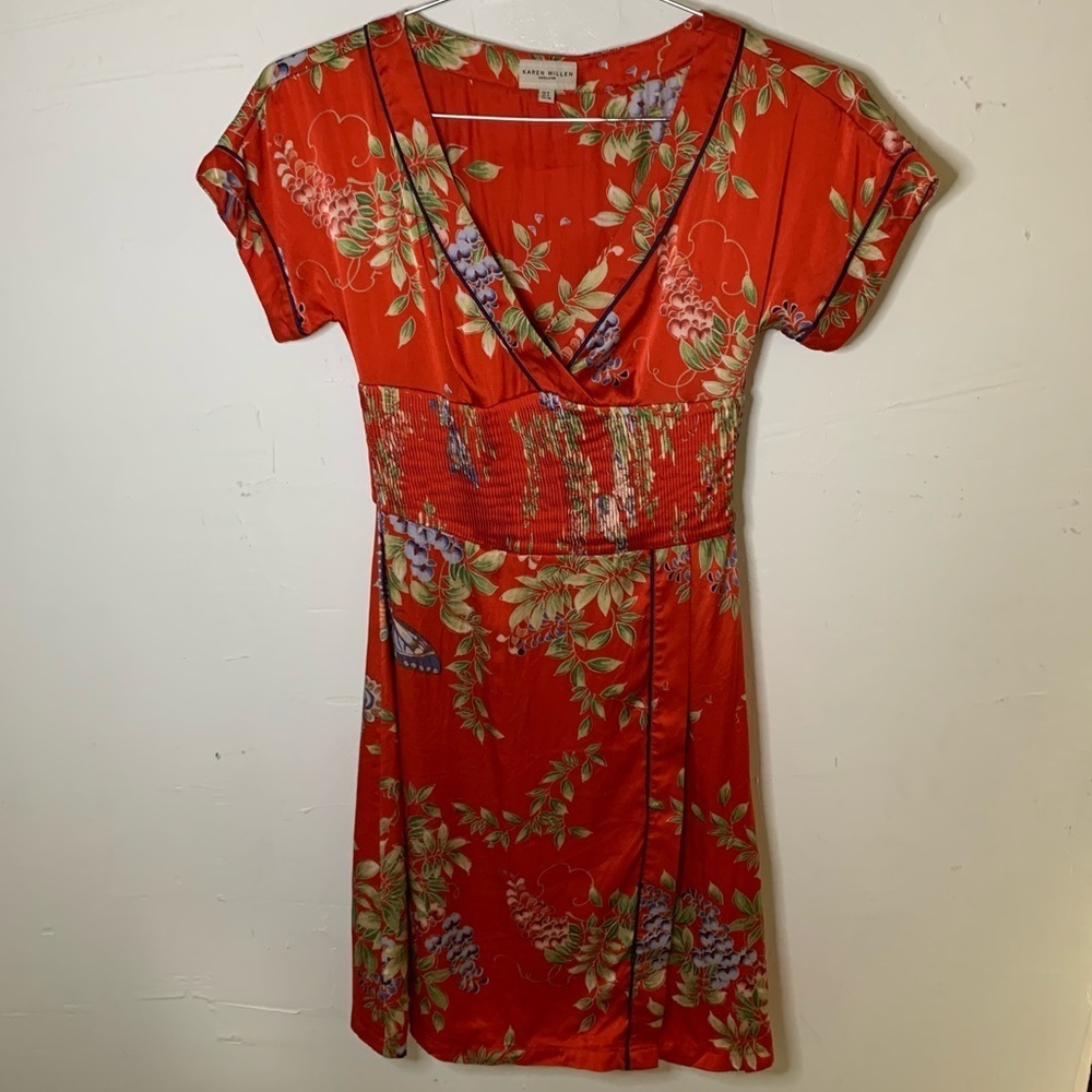 Karen Millen Red Floral Empire-Waist Dress